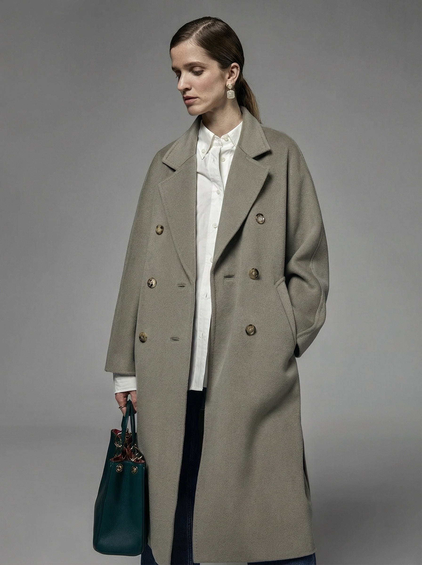 Carol Double-Breasted Wool Coat - Black Long Side