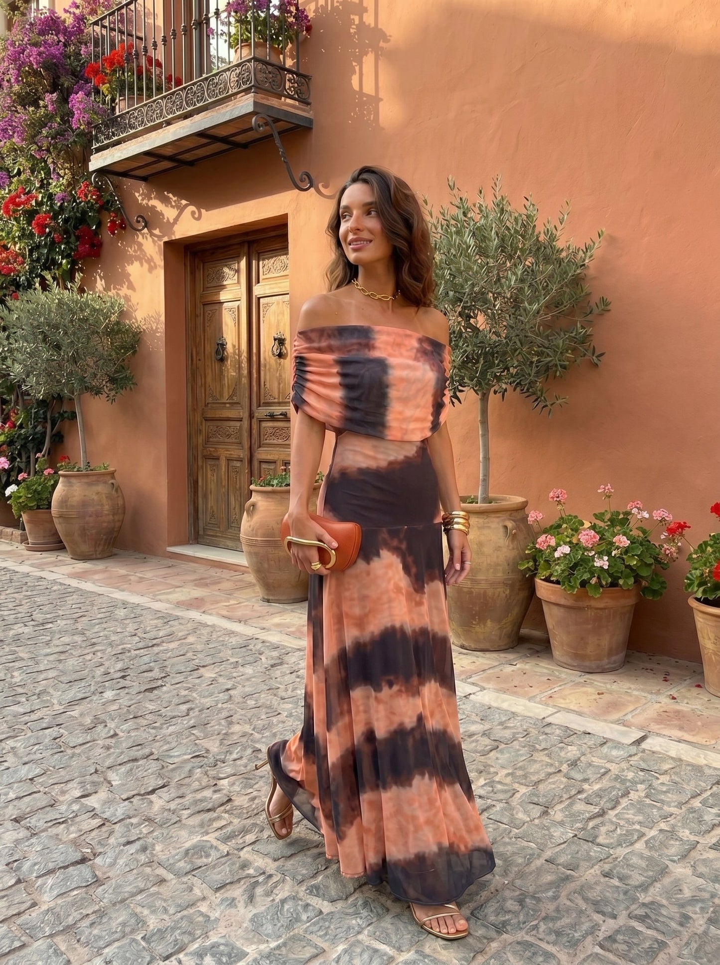 Toledo Printed One-Shoulder Flowy Midi Dress