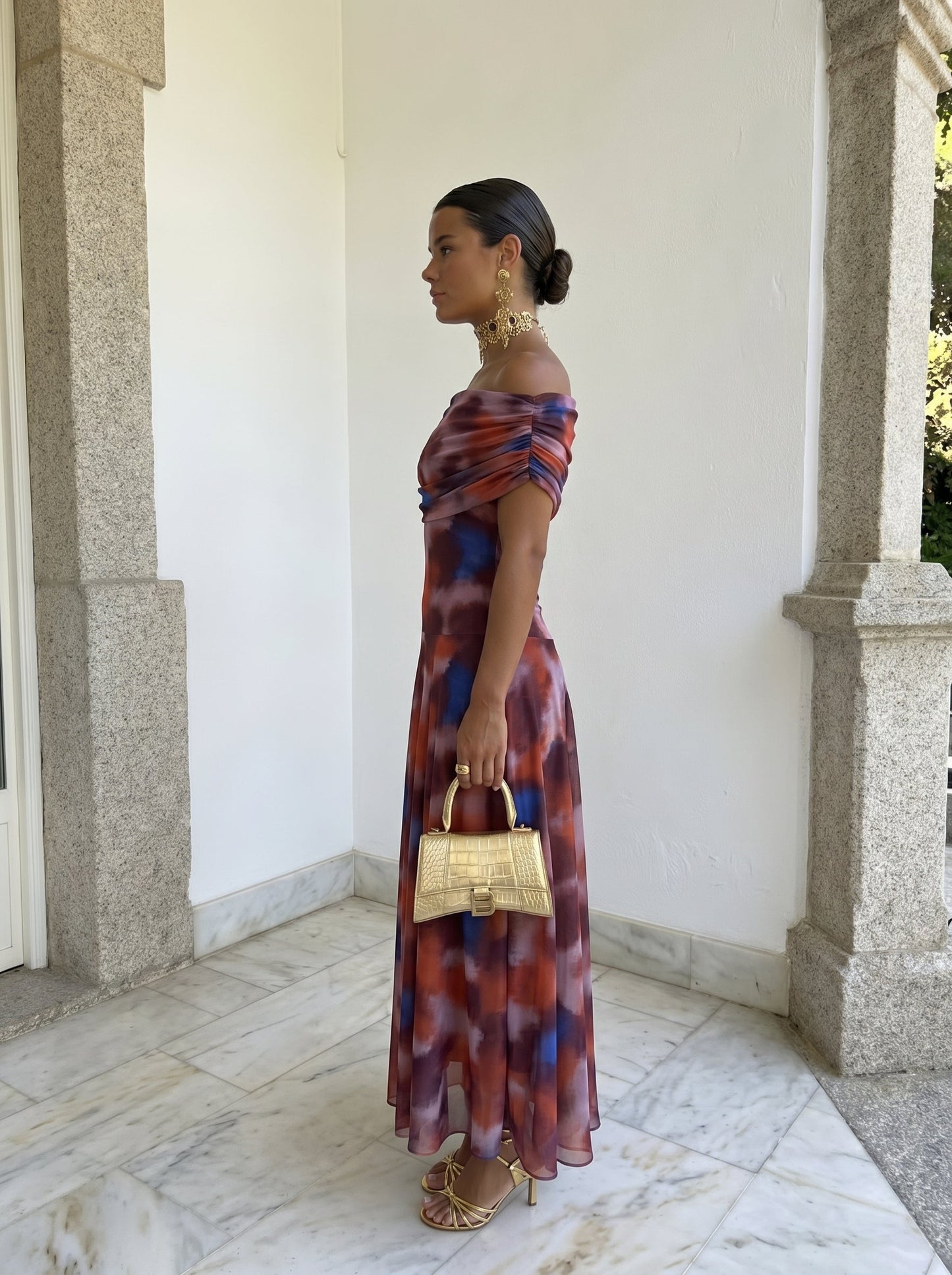 Toledo Printed One-Shoulder Flowy Midi Dress