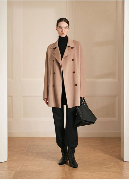 Isabella | Double-Breasted Merino Wool Coat | Mid-Thigh Coat with Notch Lapels & Horn Buttons