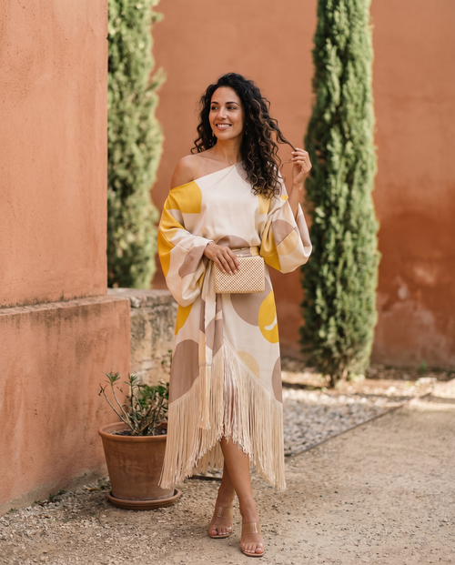 Daniela Yellow Fringe Midi Dress