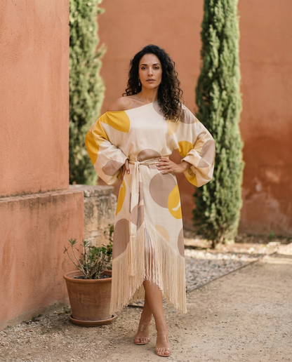 Daniela Yellow Fringe Midi Dress