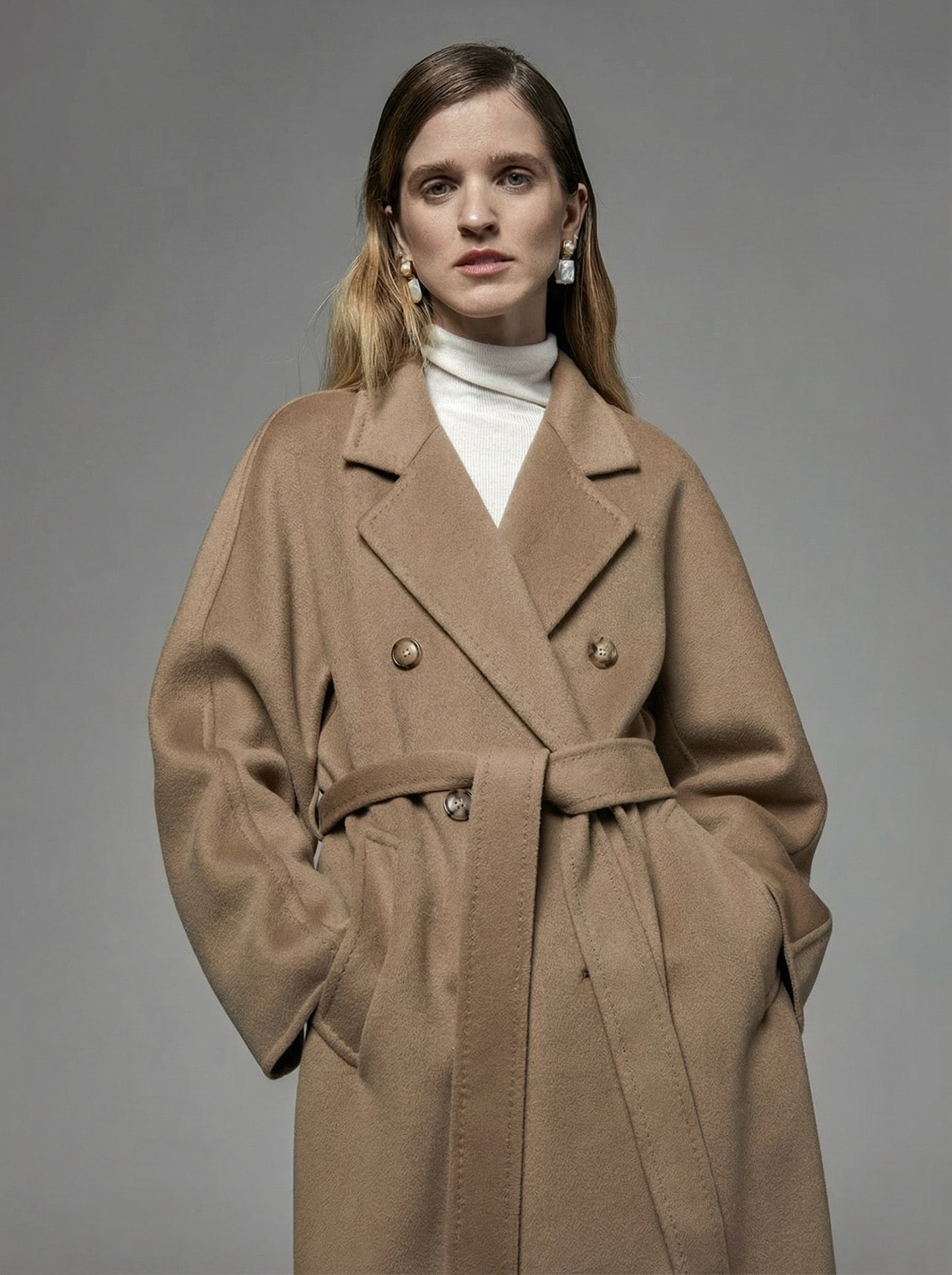 Carol Double-Breasted Wool Coat - Black Long Back