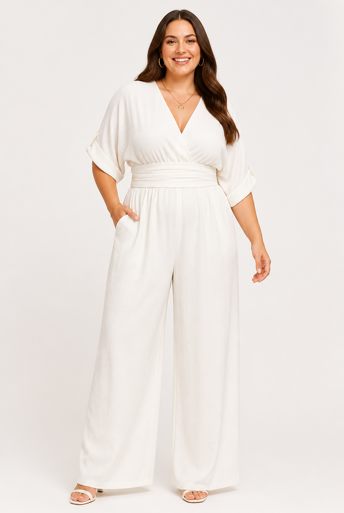 Daniela Jumpsuit - White (Plus Size Model)