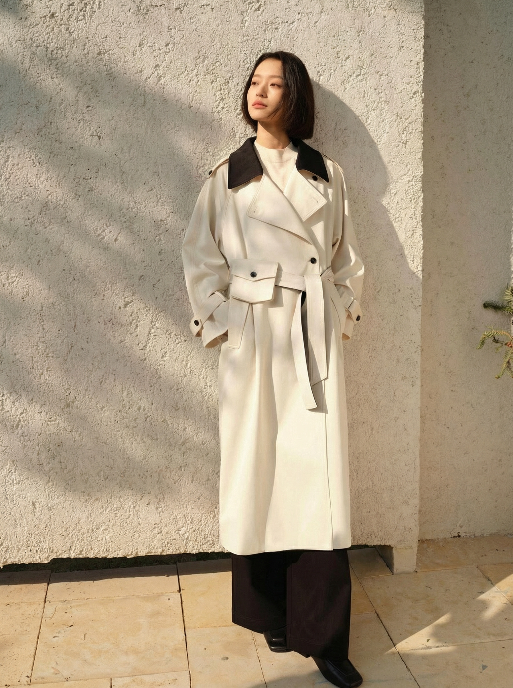 Claudette Contrast Collar Trench Coat - Side View