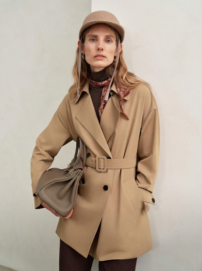 Brigitte Belted Short Trench Coat - Caramel Brown
