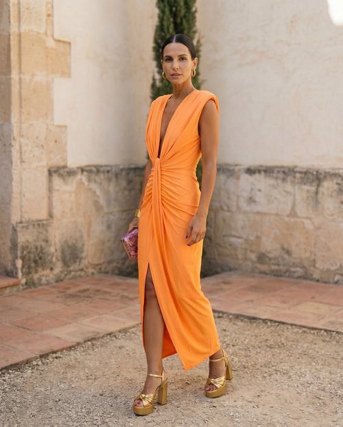 Selena Draped Satin Midi Dress