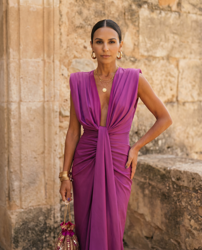 Selena Draped Satin Midi Dress