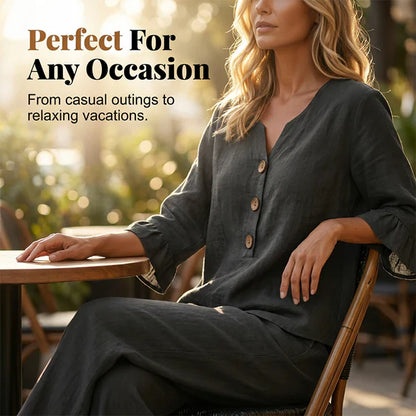 Luminara | Elegant Ruffle Sleeve Top with Wide-Leg Pants