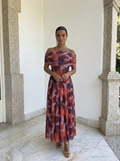 Toledo Printed One-Shoulder Flowy Midi Dress