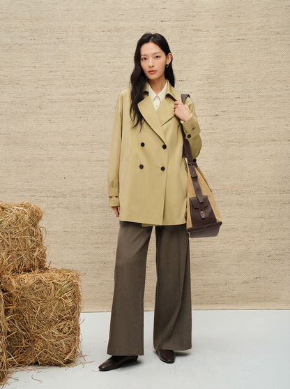 Brigitte Belted Short Trench Coat - Khaki Green
