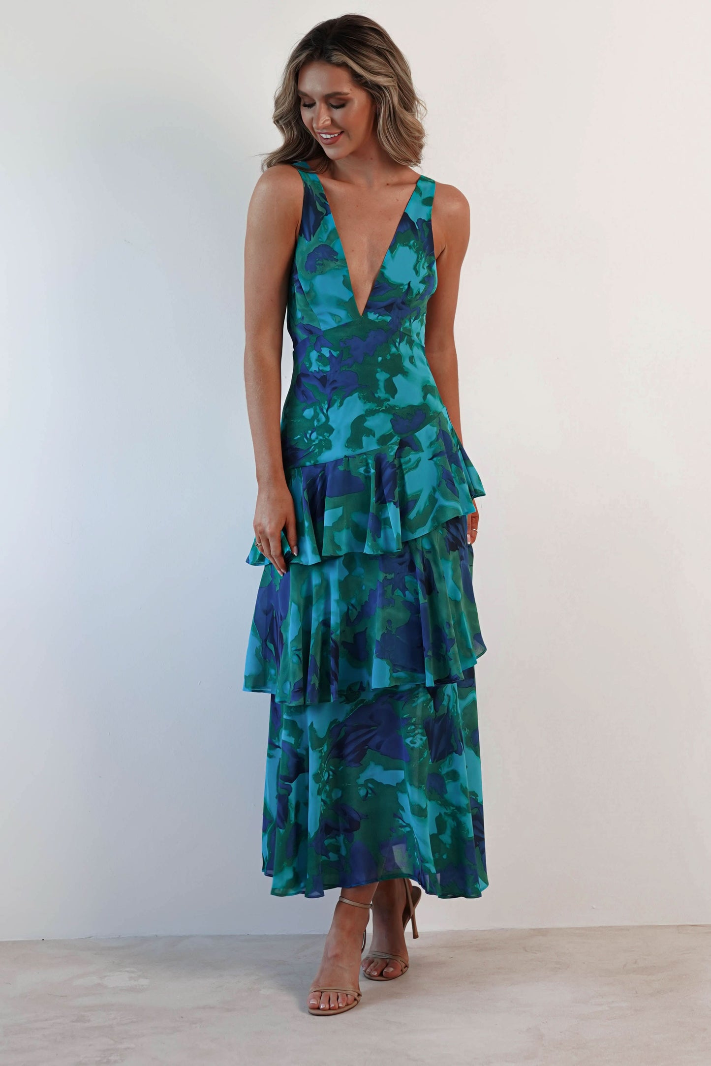 Eva Tiered Ruffle Flowy Midi Dress