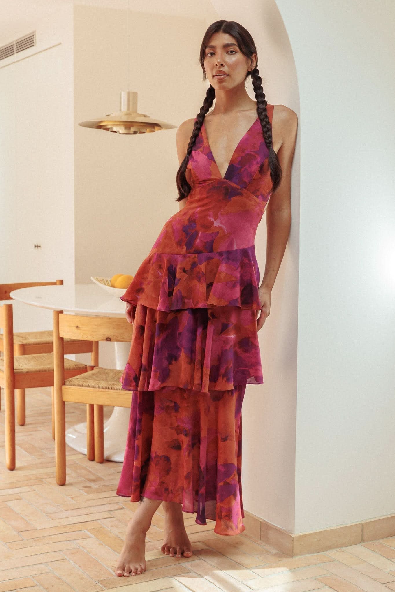 Eva Tiered Ruffle Flowy Midi Dress