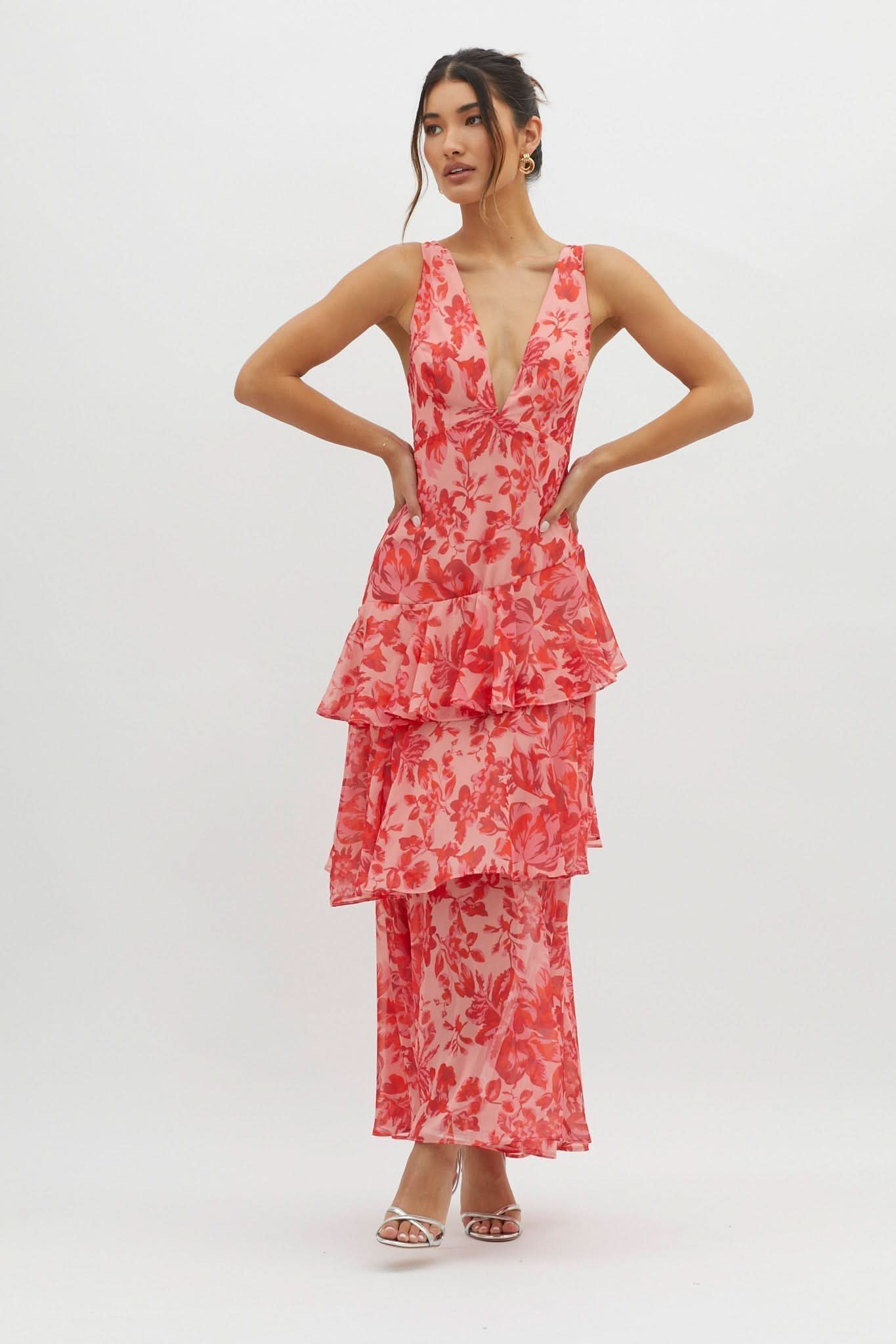 Eva Tiered Ruffle Flowy Midi Dress