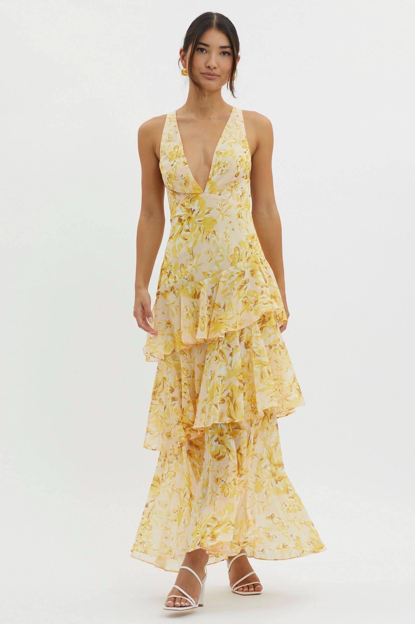 Eva Tiered Ruffle Flowy Midi Dress