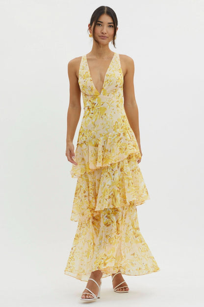 Eva Tiered Ruffle Flowy Midi Dress