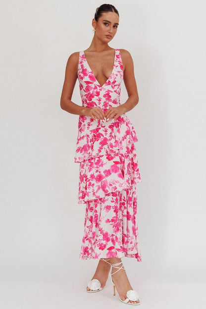 Eva Tiered Ruffle Flowy Midi Dress