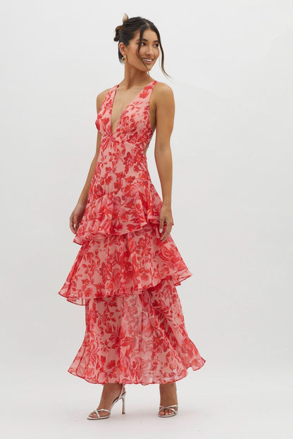 Eva Tiered Ruffle Flowy Midi Dress