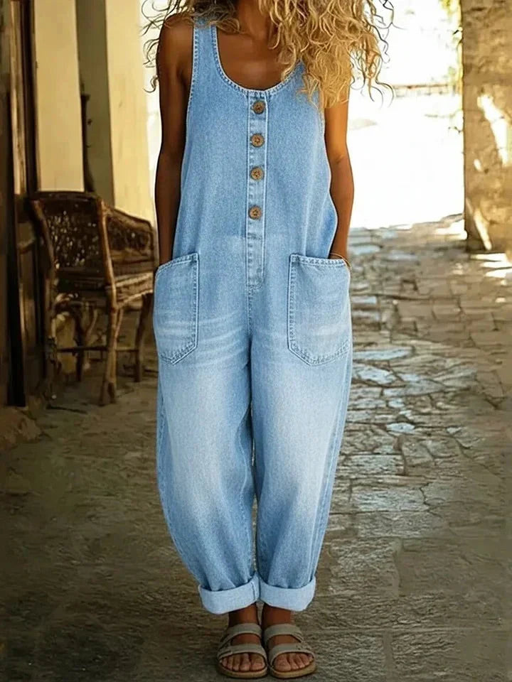 Sylvie | Vintage Washed Cotton Denim Overalls