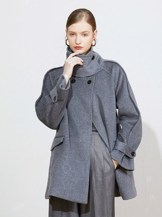 Margot | Belted Wool-Blend Coat | Mid-Length Double-Breasted Coat with Funnel Collar